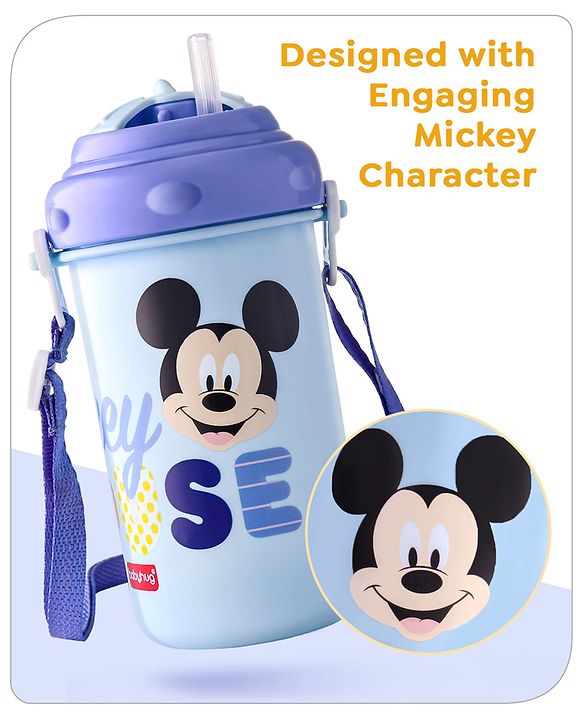 Babyhug Disney Straw Sipper with Strap & Mickey Mouse Print - 360 ml