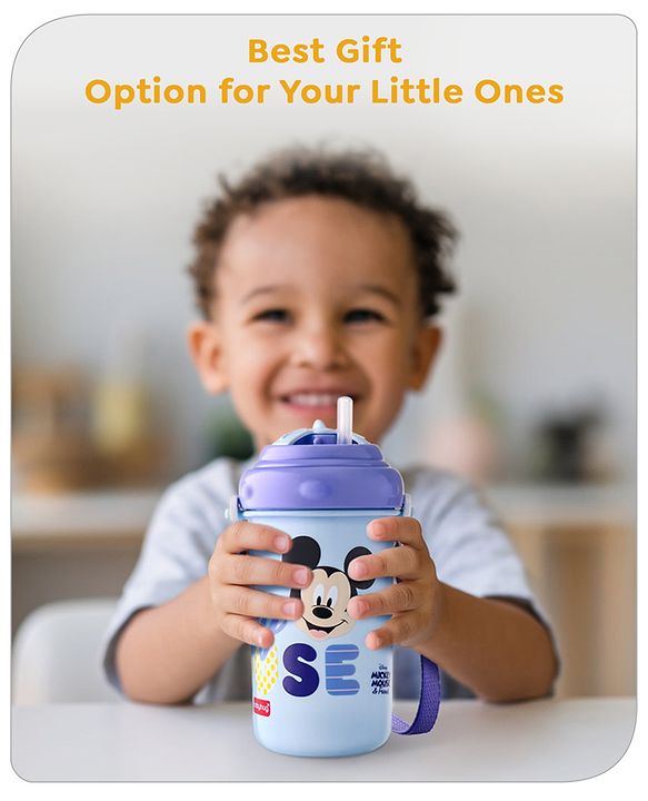 Babyhug Disney Straw Sipper with Strap & Mickey Mouse Print - 360 ml