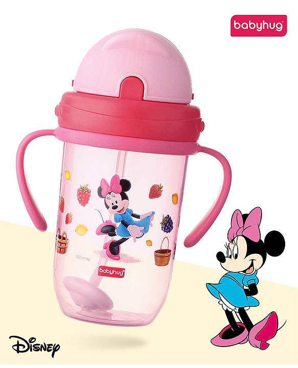 Babyhug Disney Flip Cap Open Sipper Cup with Weighted Straw & Minnie Mouse Print Pink - 270 ml