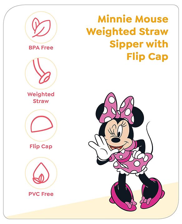 Babyhug Disney Flip Cap Open Sipper Cup with Weighted Straw & Minnie Mouse Print Pink - 270 ml
