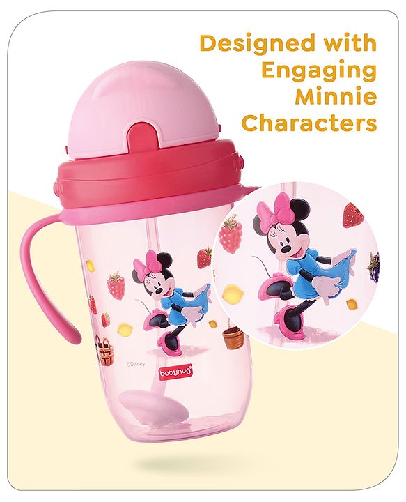 Babyhug Disney Flip Cap Open Sipper Cup with Weighted Straw & Minnie Mouse Print Pink - 270 ml