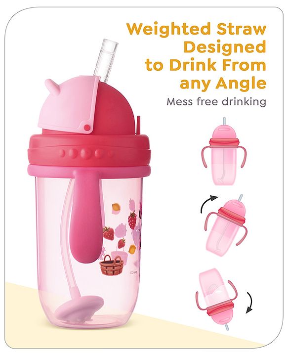 Babyhug Disney Flip Cap Open Sipper Cup with Weighted Straw & Minnie Mouse Print Pink - 270 ml