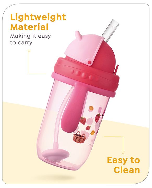 Babyhug Disney Flip Cap Open Sipper Cup with Weighted Straw & Minnie Mouse Print Pink - 270 ml
