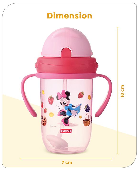 Babyhug Disney Flip Cap Open Sipper Cup with Weighted Straw & Minnie Mouse Print Pink - 270 ml