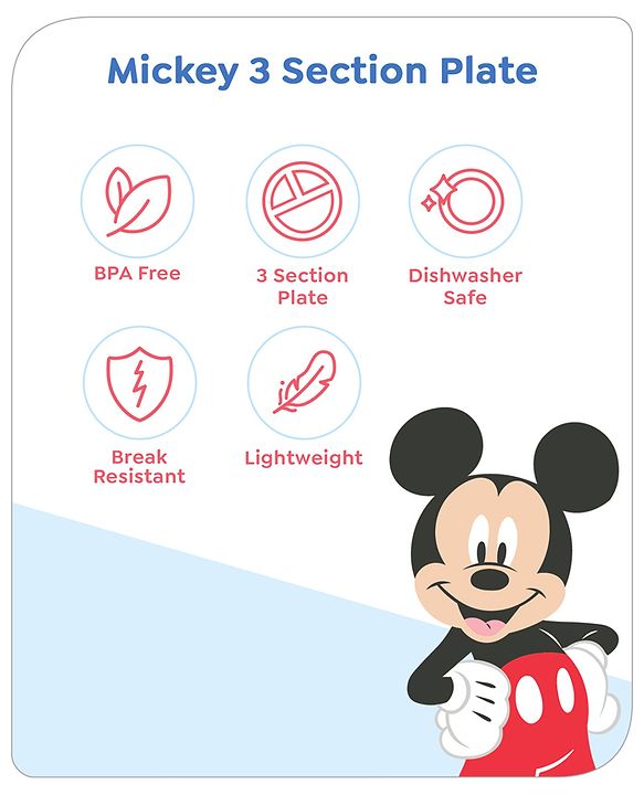 Babyhug Disney Mickey Mouse 3 Section Plate - Red