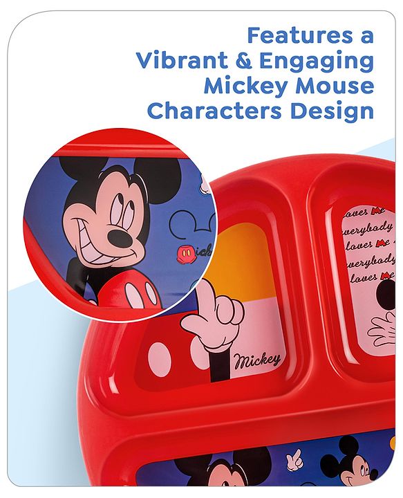 Babyhug Disney Mickey Mouse 3 Section Plate - Red