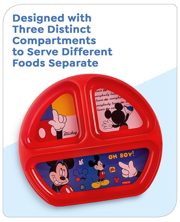 Babyhug Disney Mickey Mouse 3 Section Plate - Red