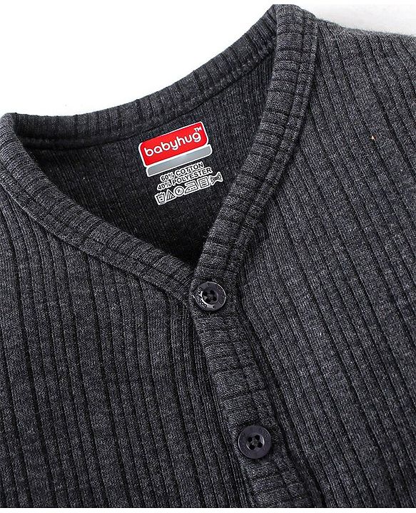 Babyhug Full Sleeves Front Open Solid Thermal Vest - Dark Grey