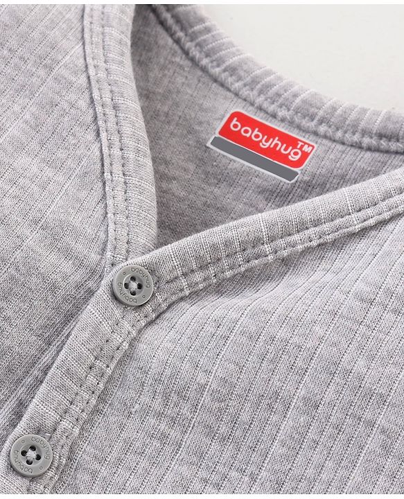 Babyhug Full Sleeves Front Open Solid Color Thermal Vest - Light Grey