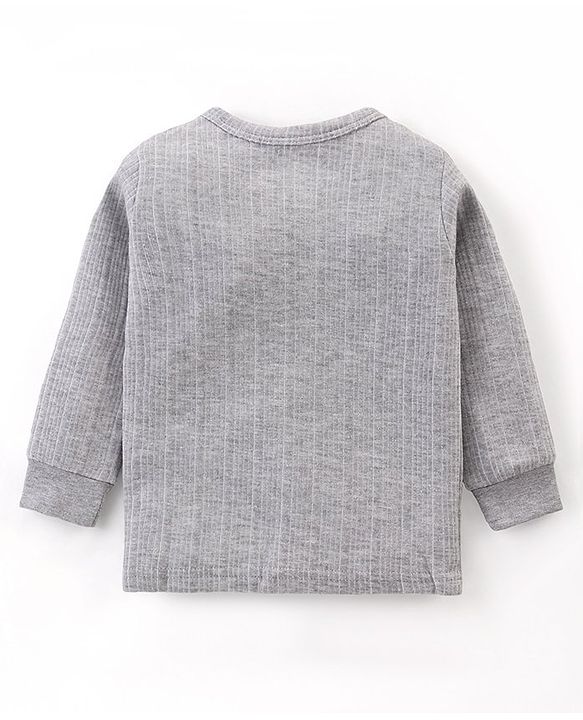 Babyhug Full Sleeves Front Open Solid Color Thermal Vest - Light Grey
