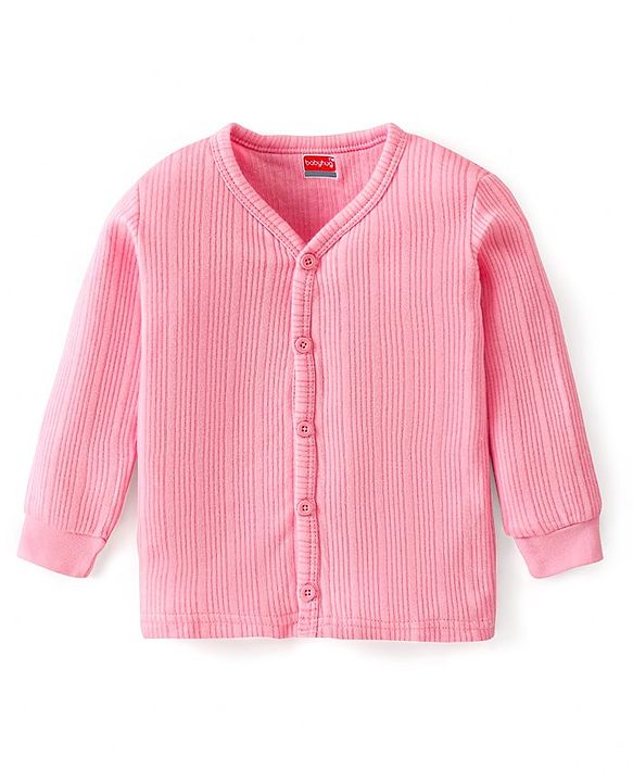 Babyhug Full Sleeves Front Open Solid Thermal Vest - Pink