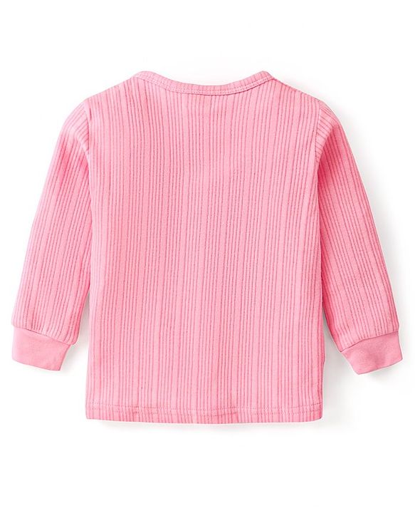 Babyhug Full Sleeves Front Open Solid Thermal Vest - Pink
