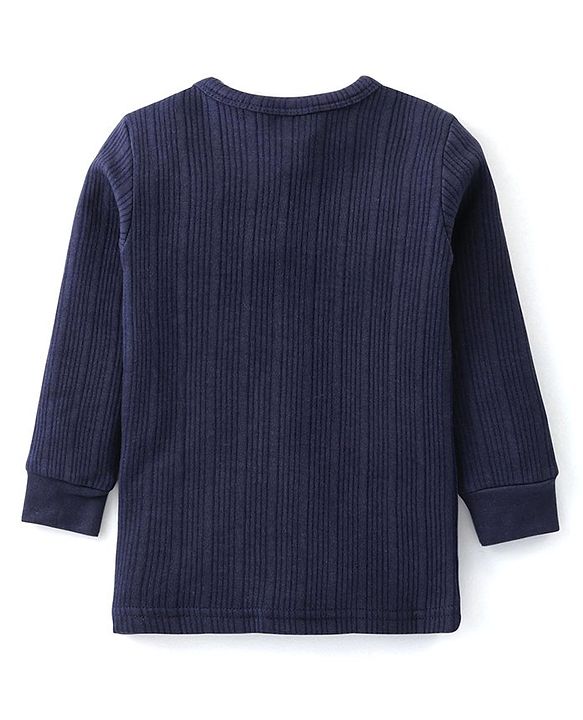 Babyhug Front Open Full Sleeves Thermal Vest Solid Colour - Navy