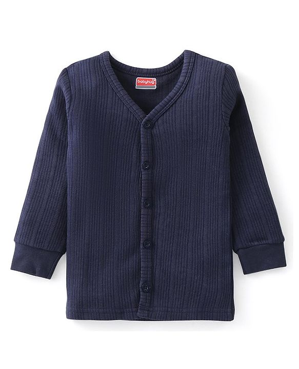 Babyhug Front Open Full Sleeves Thermal Vest Solid Colour - Navy