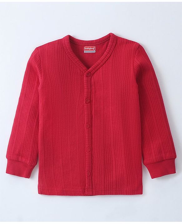 Babyhug Front Open  Solid Colour Full Sleeves Thermal Vest - Red