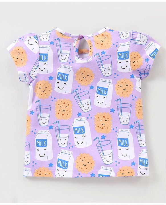 Babyhug Cotton Half Sleeves Night Suit With Milk And Cookie Print - Lavender