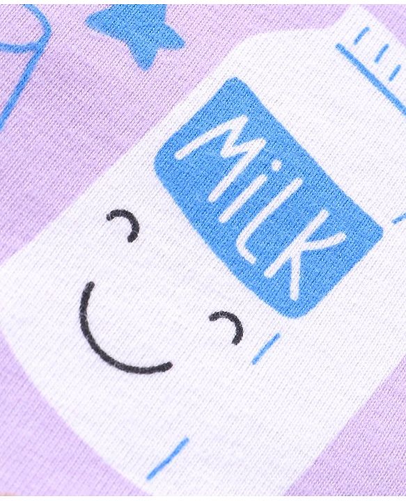 Babyhug Cotton Half Sleeves Night Suit With Milk And Cookie Print - Lavender