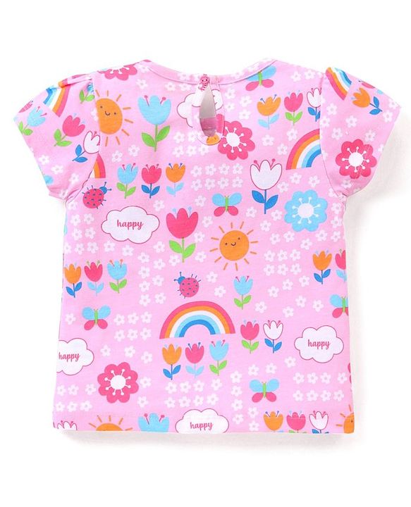 Babyhug Cotton Knit Half Sleeves Capri Night Suit With Floral Print - Pink