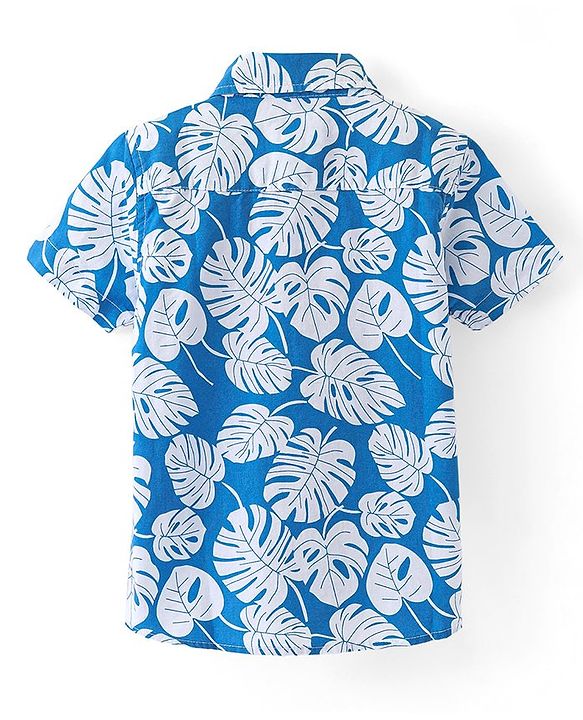 Babyhug 100% Cotton Woven Half Sleeve Regular Collar Shirt with Leafy Print - Blue
