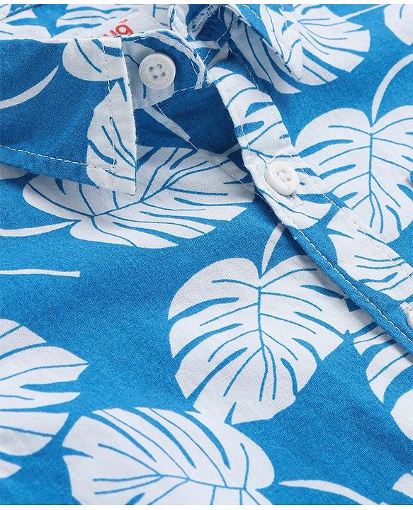 Babyhug 100% Cotton Woven Half Sleeve Regular Collar Shirt with Leafy Print - Blue