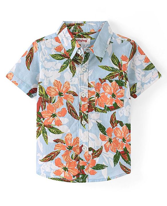 Babyhug Cotton Woven Half Sleeves Shirt with Floral Print - Multicolour