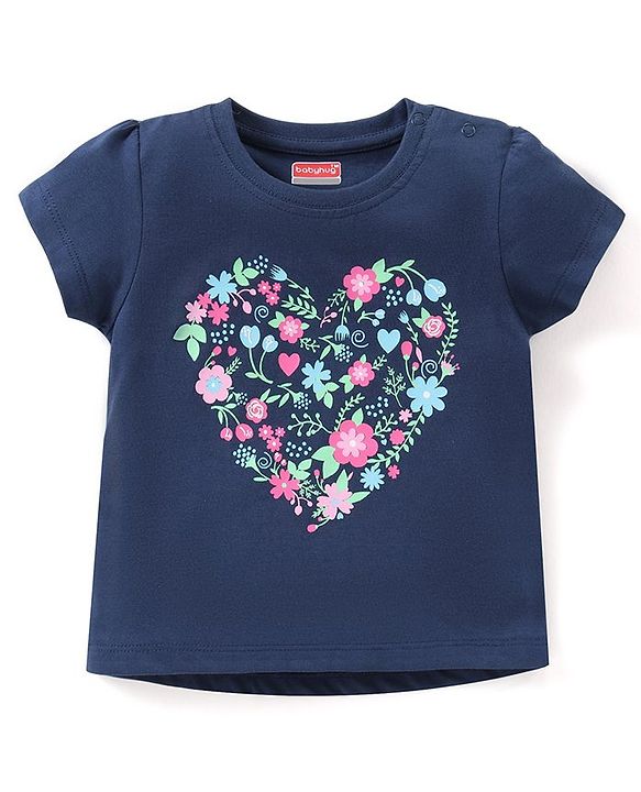 Babyhug Single Jersey Half Sleeves Night Suit Floral Print - Navy Blue