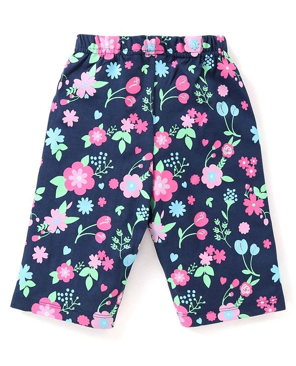 Babyhug Single Jersey Half Sleeves Night Suit Floral Print - Navy Blue