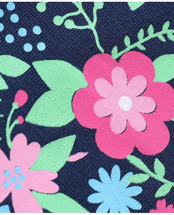 Babyhug Single Jersey Half Sleeves Night Suit Floral Print - Navy Blue