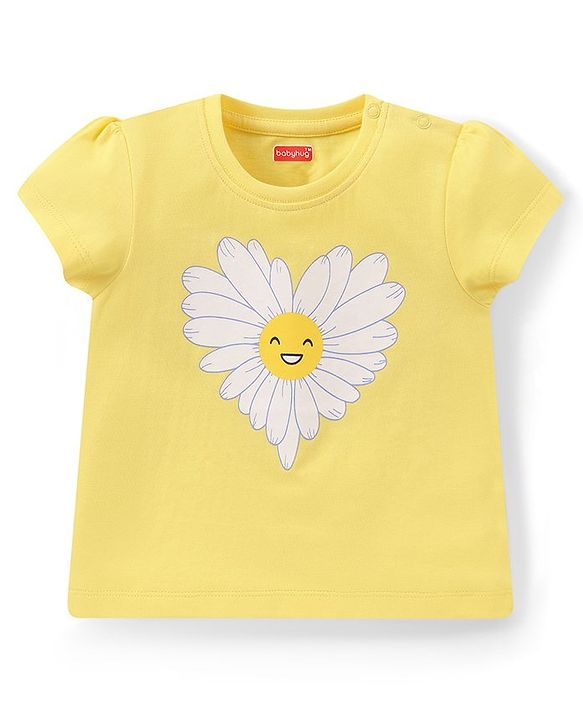 Babyhug Cotton Half Sleeves Capri Night Suit With Floral Print - Yellow