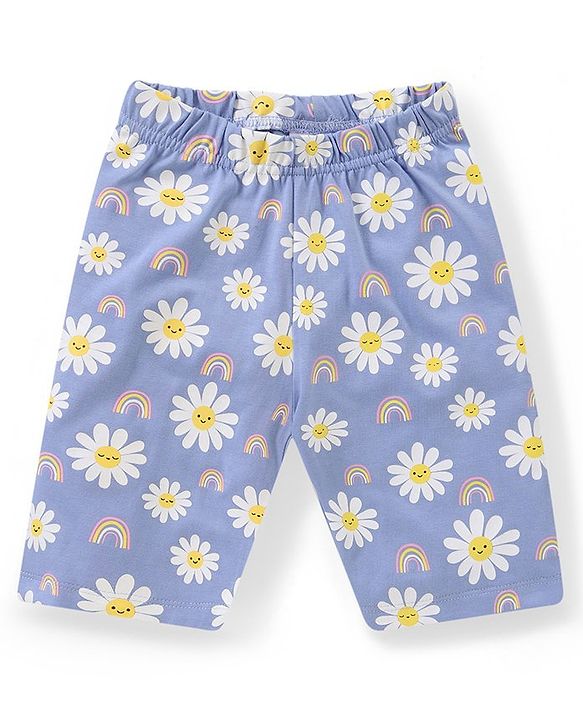 Babyhug Cotton Half Sleeves Capri Night Suit With Floral Print - Yellow