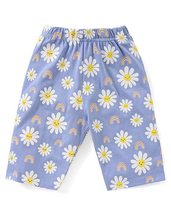 Babyhug Cotton Half Sleeves Capri Night Suit With Floral Print - Yellow