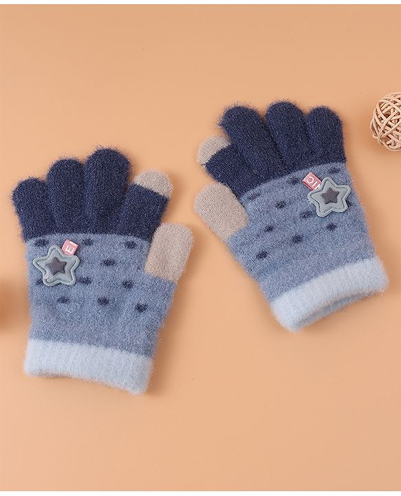Babyhug  Woollen Gloves with Star Applique - Navy
