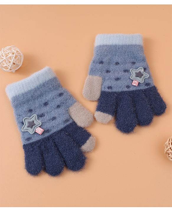 Babyhug  Woollen Gloves with Star Applique - Navy