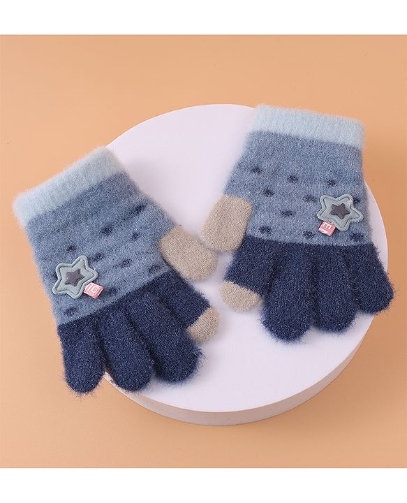 Babyhug  Woollen Gloves with Star Applique - Navy