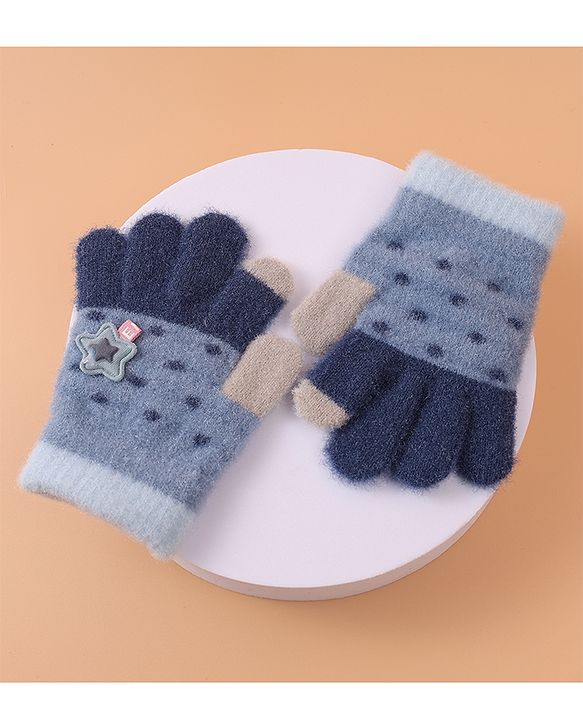 Babyhug  Woollen Gloves with Star Applique - Navy