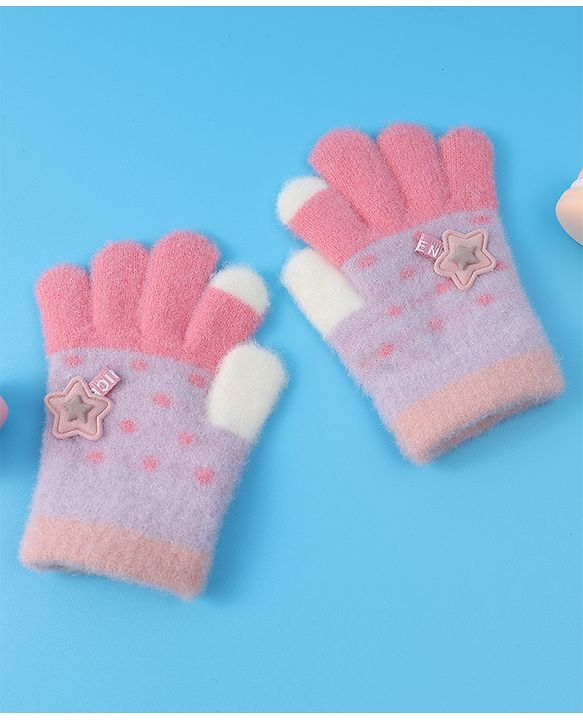 Babyhug  Woollen Gloves with Star Applique - Lavender