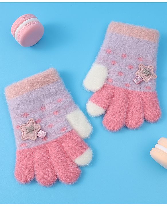 Babyhug  Woollen Gloves with Star Applique - Lavender