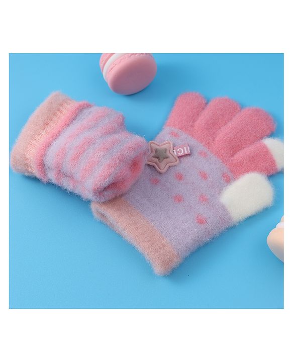 Babyhug  Woollen Gloves with Star Applique - Lavender