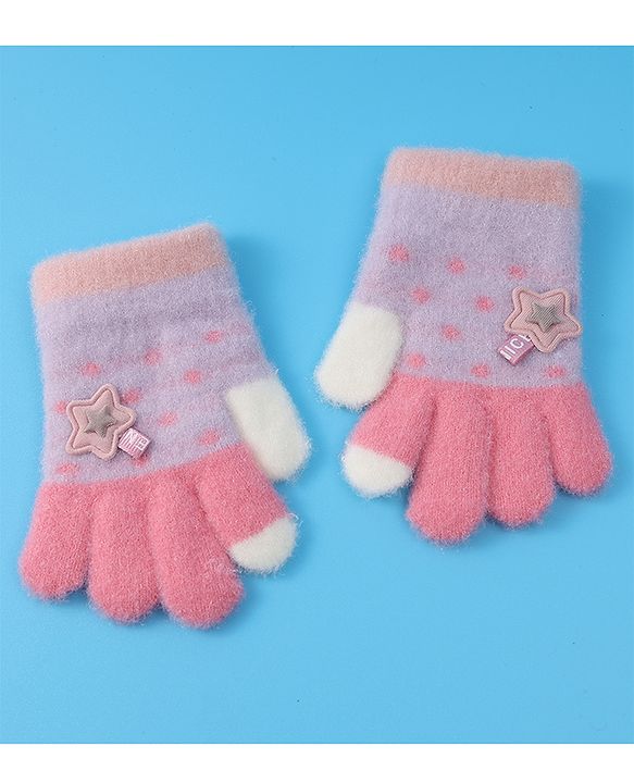 Babyhug  Woollen Gloves with Star Applique - Lavender