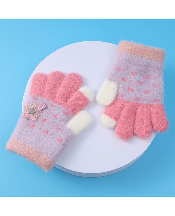 Babyhug  Woollen Gloves with Star Applique - Lavender