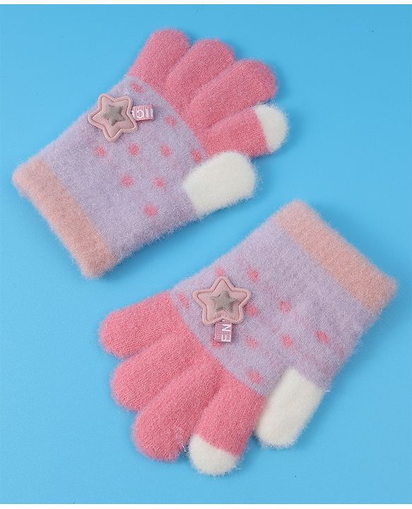 Babyhug  Woollen Gloves with Star Applique - Lavender