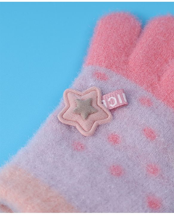 Babyhug  Woollen Gloves with Star Applique - Lavender