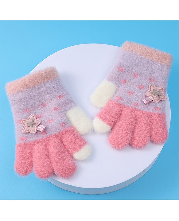 Babyhug  Woollen Gloves with Star Applique - Lavender
