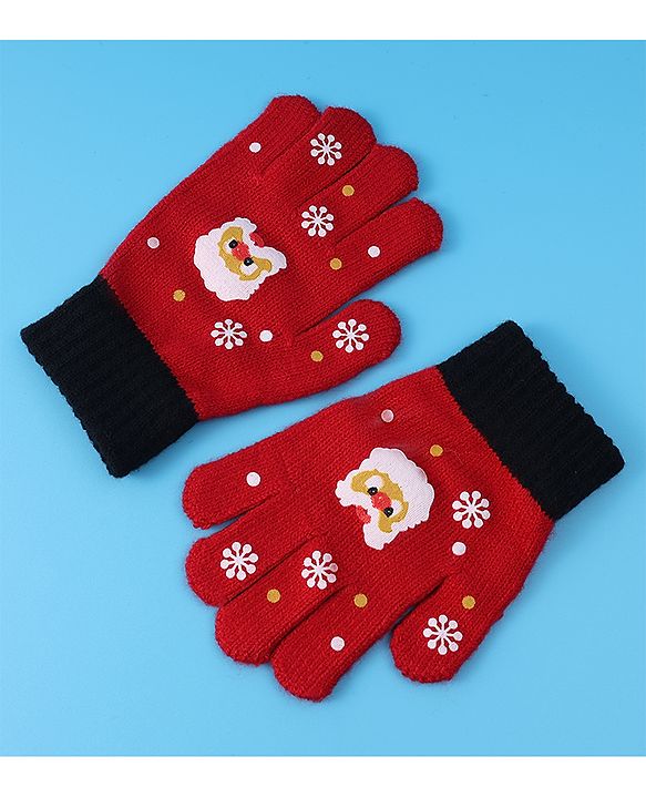 Babyhug Woollen Gloves with Owl Print - Red