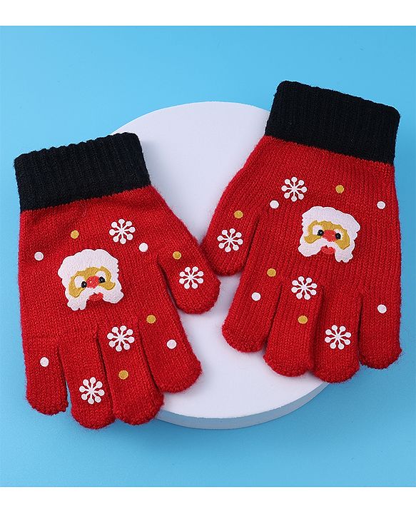 Babyhug Woollen Gloves with Owl Print - Red