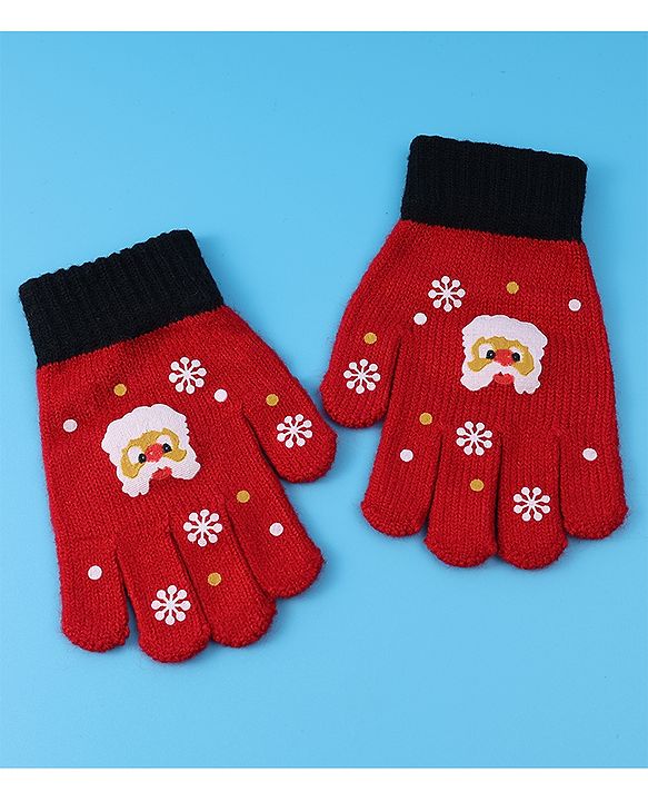 Babyhug Woollen Gloves with Owl Print - Red