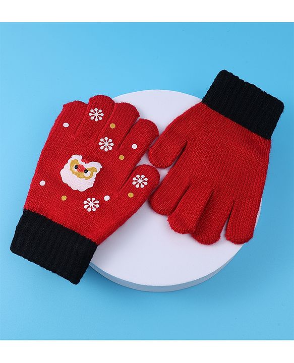 Babyhug Woollen Gloves with Owl Print - Red