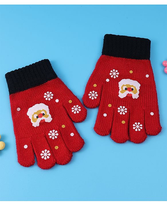 Babyhug Woollen Gloves with Owl Print - Red