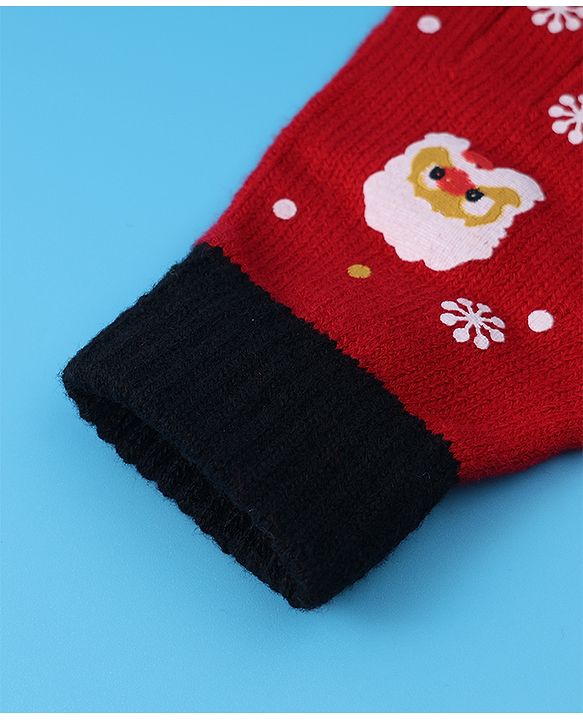 Babyhug Woollen Gloves with Owl Print - Red