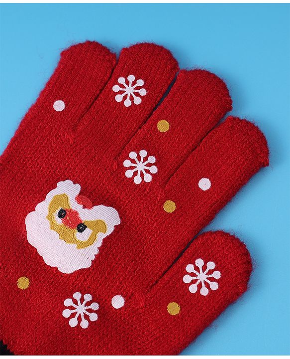 Babyhug Woollen Gloves with Owl Print - Red